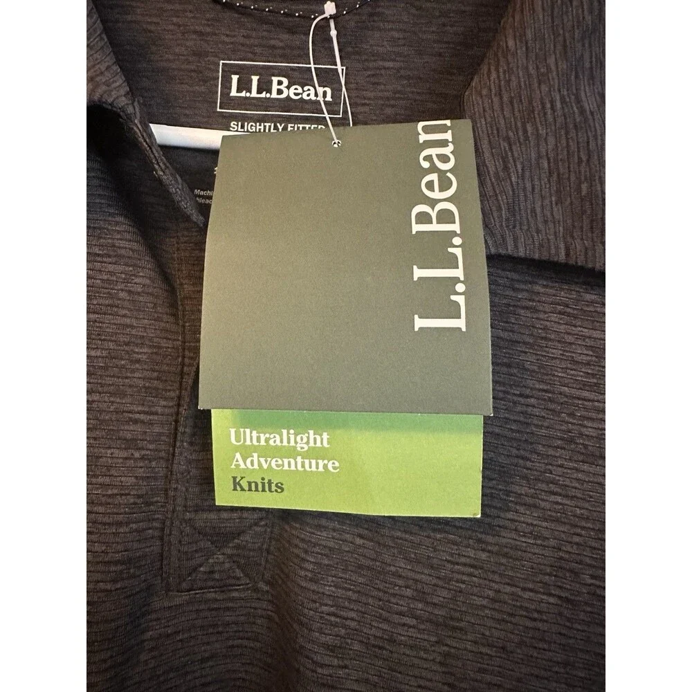 L.L.Bean Ultralight Adventure Knits Men's Solid Black Polo SS XL Tall Big & Tall - Picture 2 of 4
